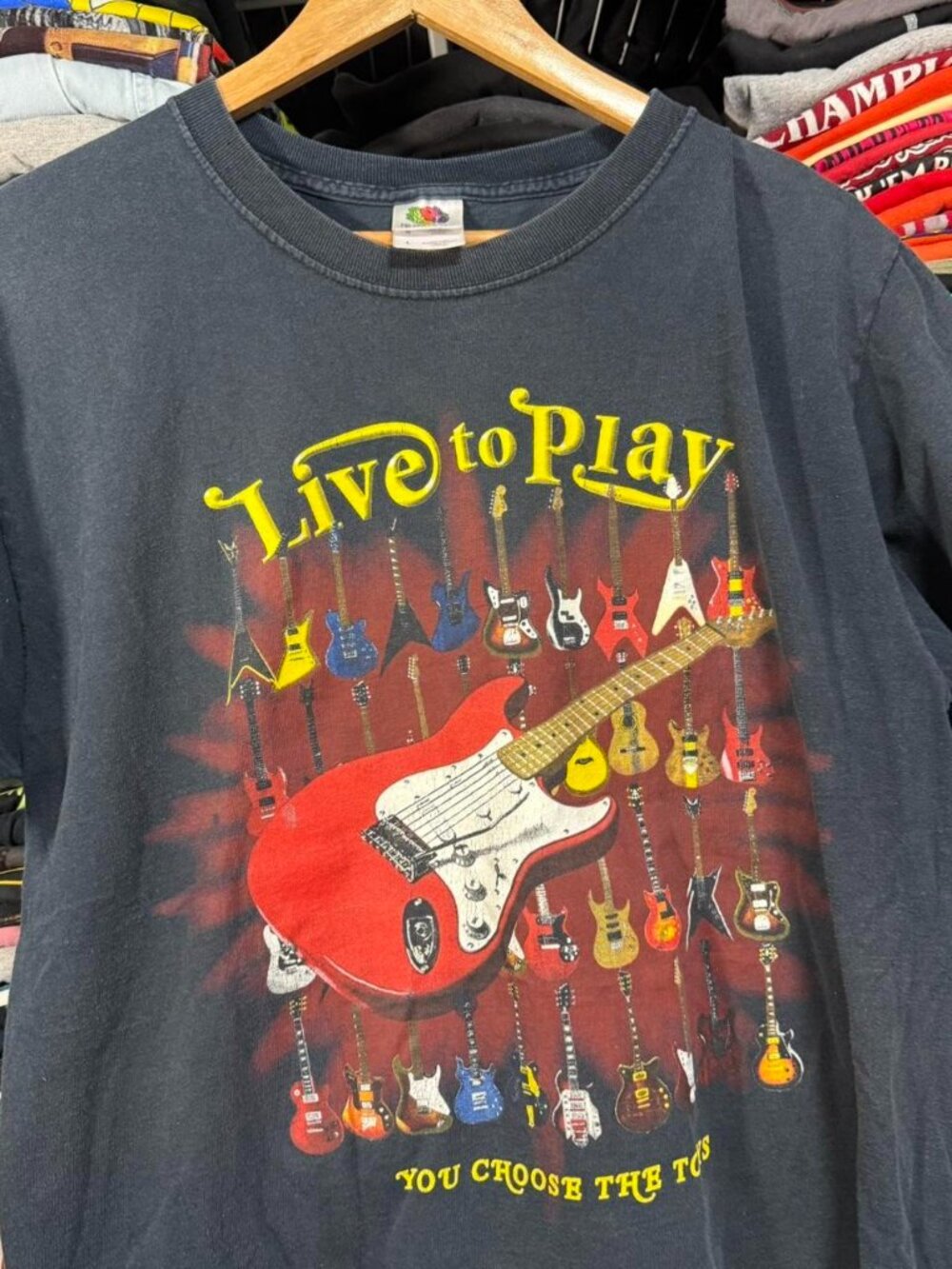 Y2K live to play guitar graphic t shirt black